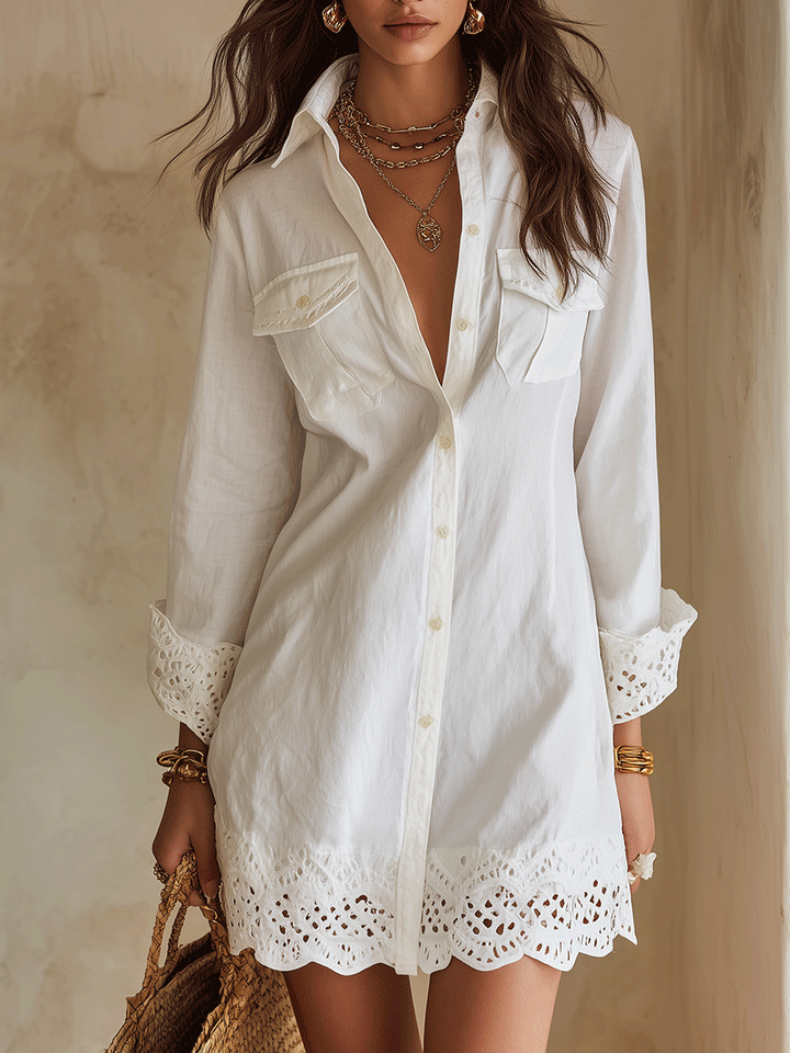 Alyssa | White Eyelet Shirt Dress