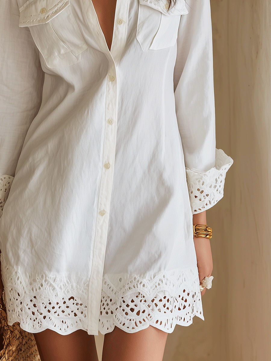 Alyssa | White Eyelet Shirt Dress