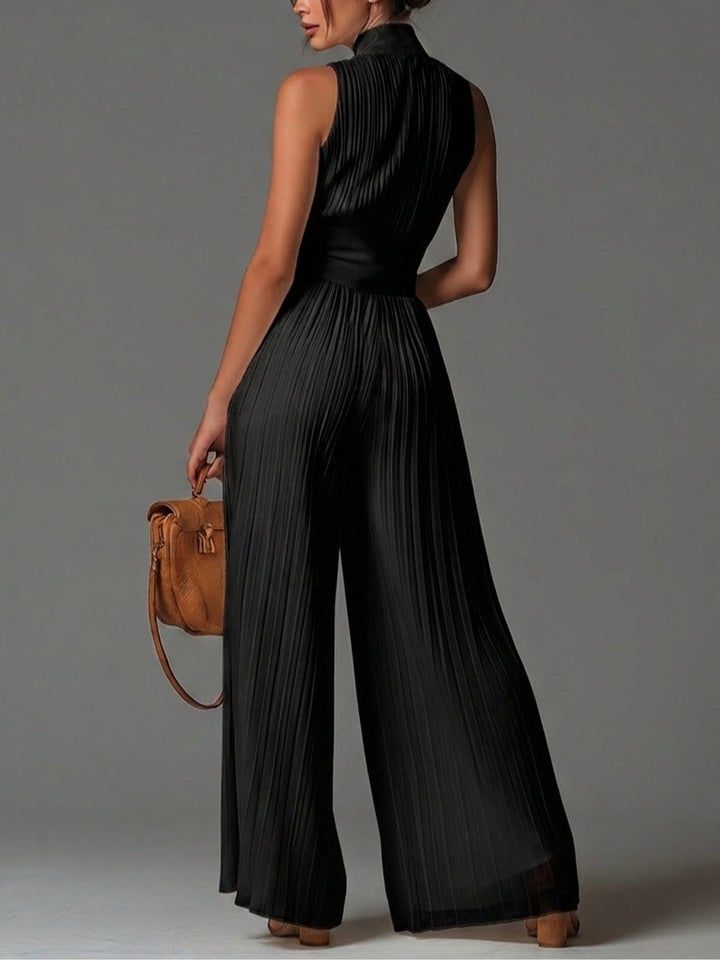 Alison | Fuchsia Floral Print Sleeveless Zippered Pleated Wide-leg Chiffon Jumpsuit