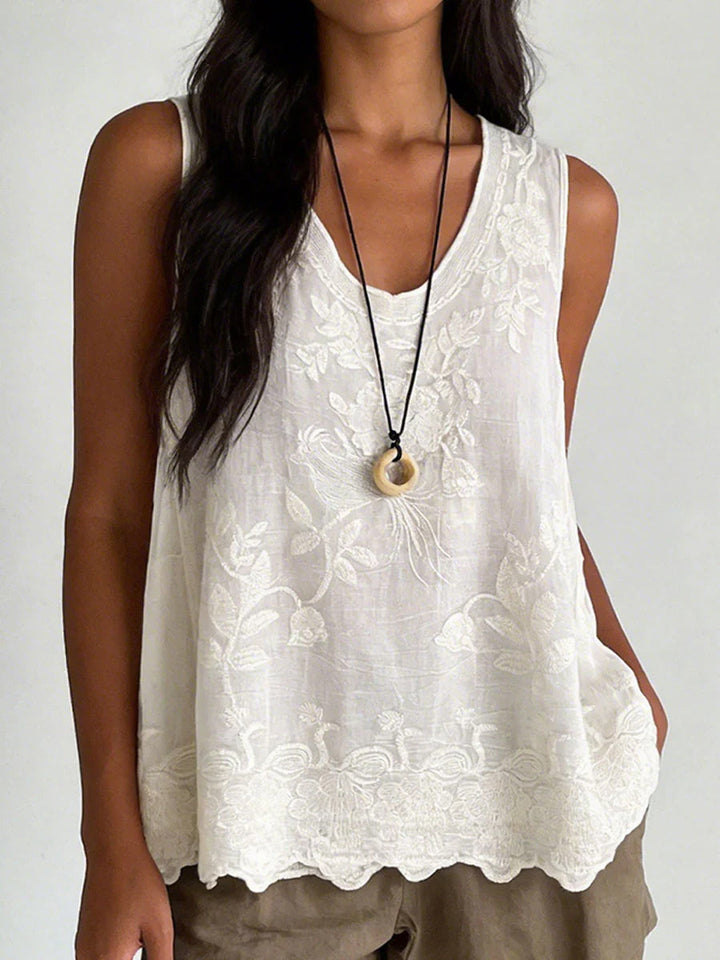 Melinda | Embroidered Sleeveless Loose-Fit Top