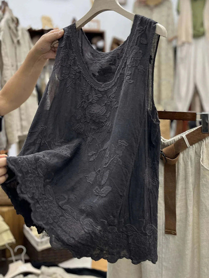Melinda | Embroidered Sleeveless Loose-Fit Top