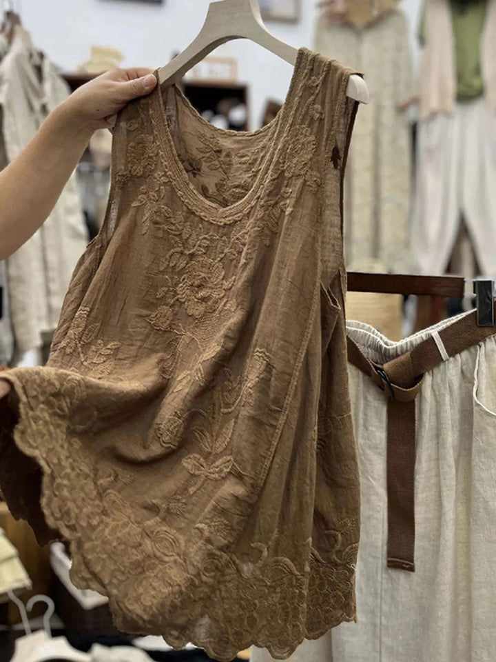 Melinda | Embroidered Sleeveless Loose-Fit Top