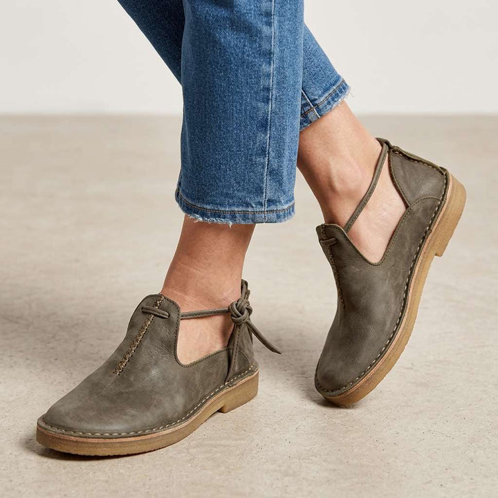 Olive ComfortWalk loafers with lace-up vamp and side elastic gore