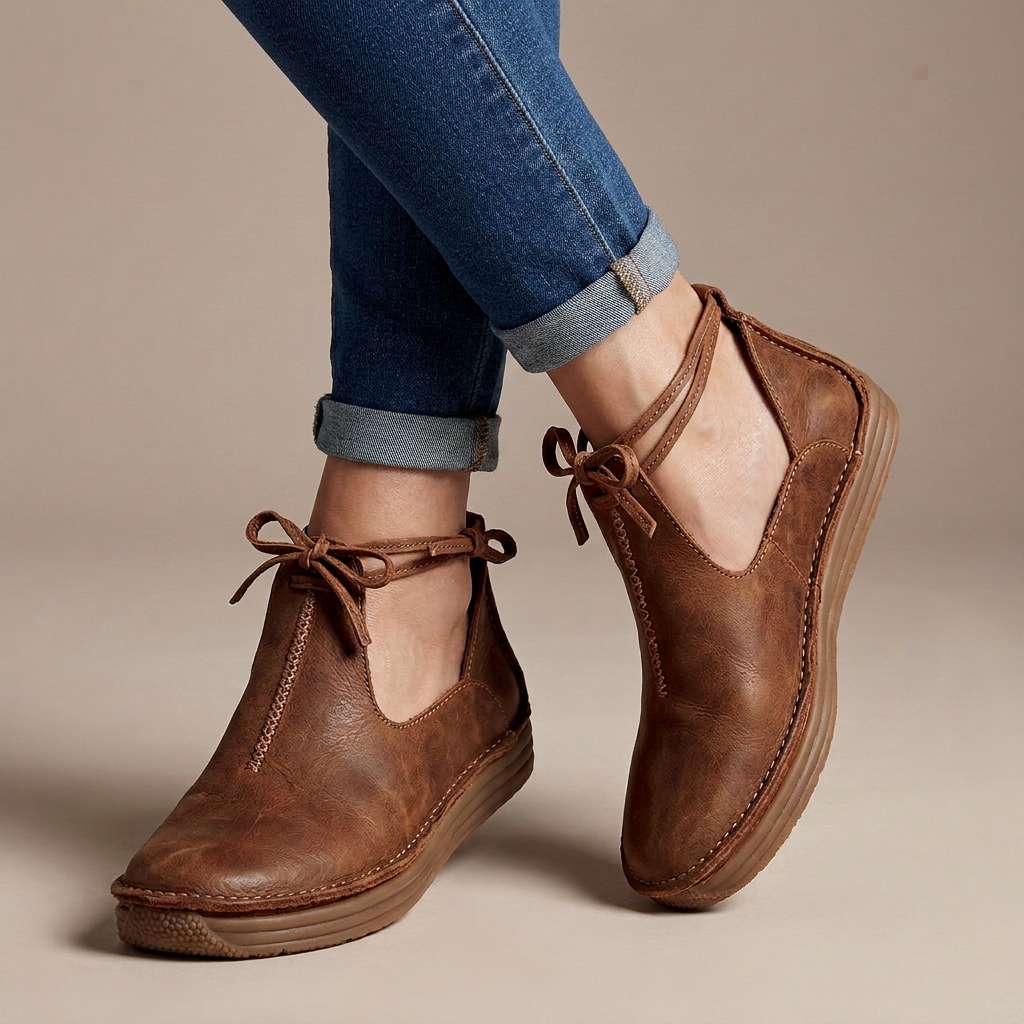 Brown ComfortWalk loafers with lace-up vamp and side elastic gore